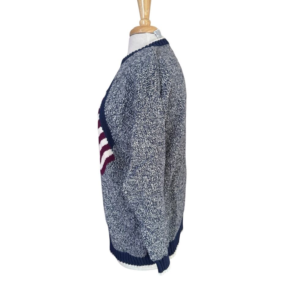 Vintage 90s American Flag Heathered Knit Sweater Size Medium Womens CRAZY HORSE - Picture 2 of 9